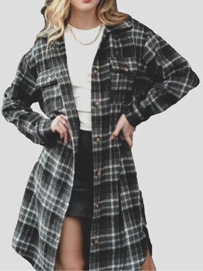 Panache Apparel Long Plaid Lightweight Button Front Jacket